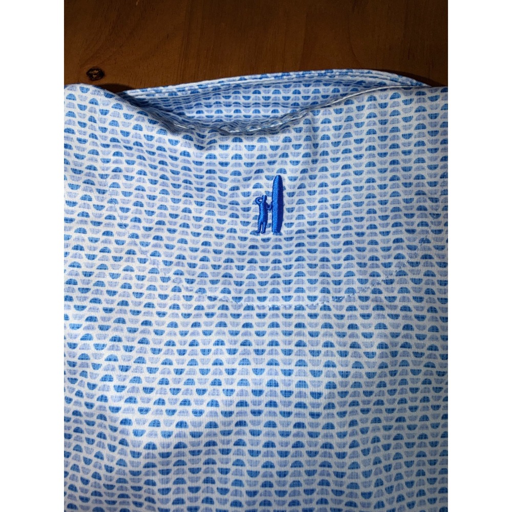 Johnnie-O Performance Polo Shirt Mens XL Blue White Geometric Print Golf UPF 50 - Picture 6 of 6